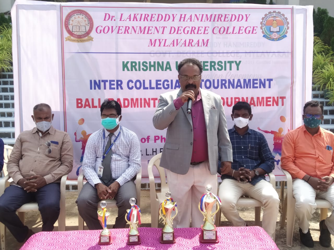 KRISHNA UNIVERSITY INTER-COLLEGIATE BALL BADMINTON TOURNAMENT (Men)  The Tournament is hosted by Dr. LHR GDC.  68 Sportspersons and Physical Directors of Affiliate Colleges attended. It will continue till evening tomorrow. The tournament is inaugurat