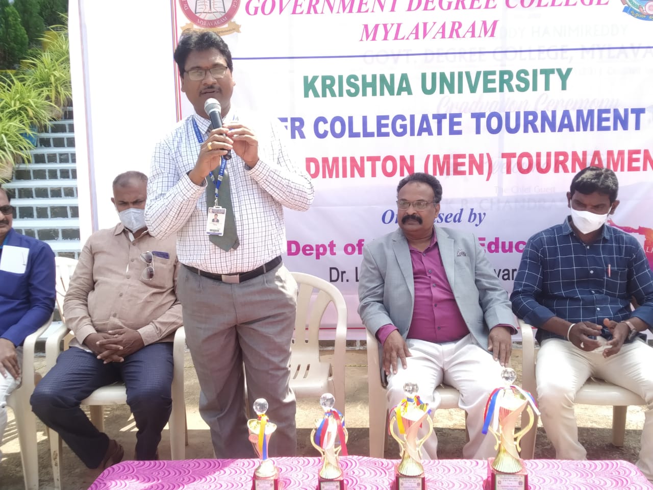 KRISHNA UNIVERSITY INTER-COLLEGIATE BALL BADMINTON TOURNAMENT (Men)  The Tournament is hosted by Dr. LHR GDC.  68 Sportspersons and Physical Directors of Affiliate Colleges attended. It will continue till evening tomorrow. The tournament is inaugurat