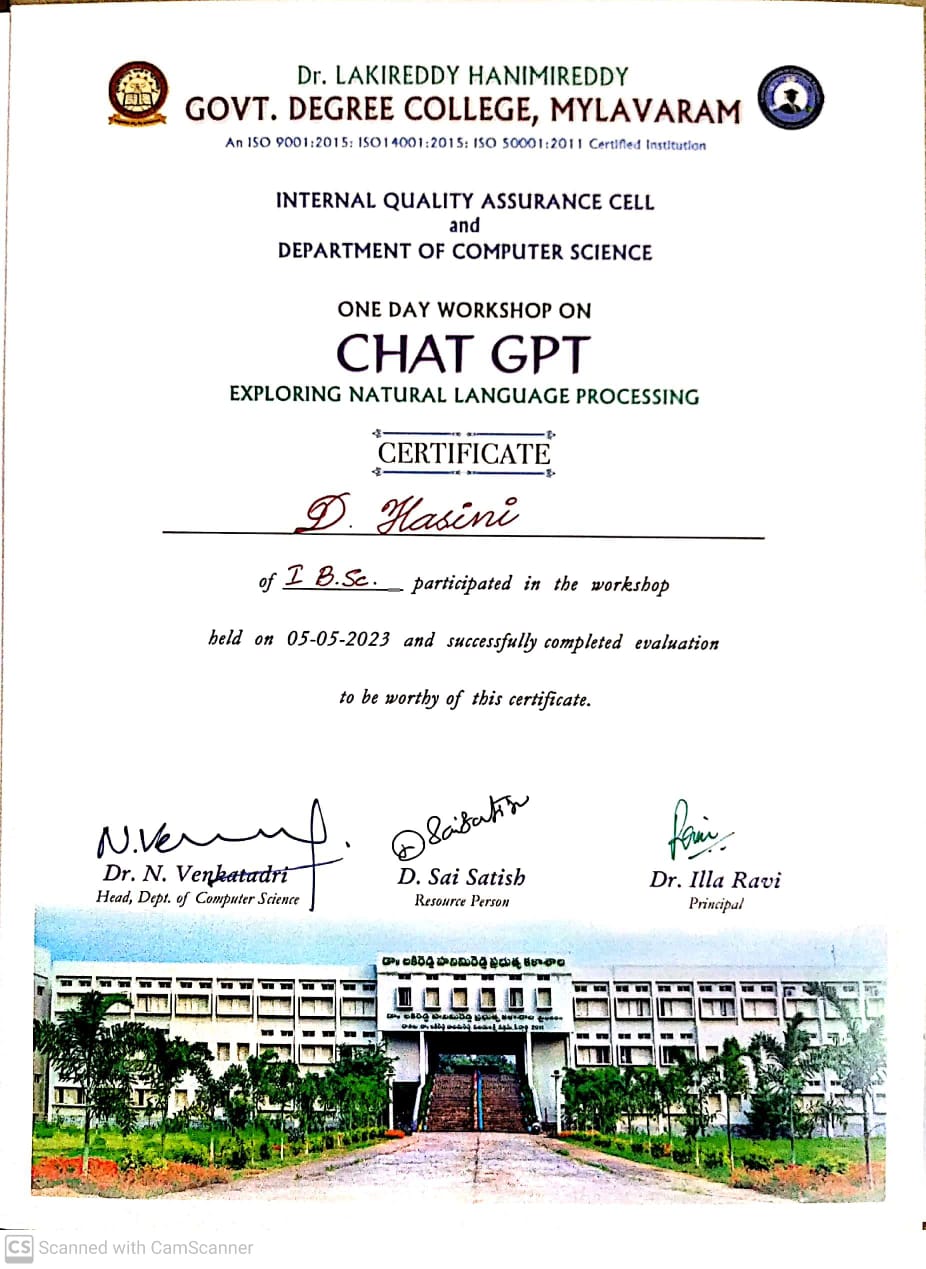ONE DAY WORKSHOP ON CHAT GPT: EXPLORING NATURAL LANGUAGE PROCESSING