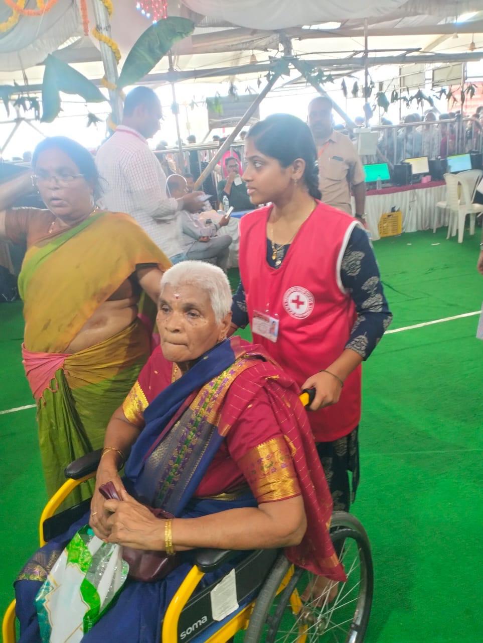 75 Youth Red Cross volunteers are rendering humanitarian services round the clock in three shifts at Goddess Kanaka Durga Temple Indrakeeladri, Vijayawada.